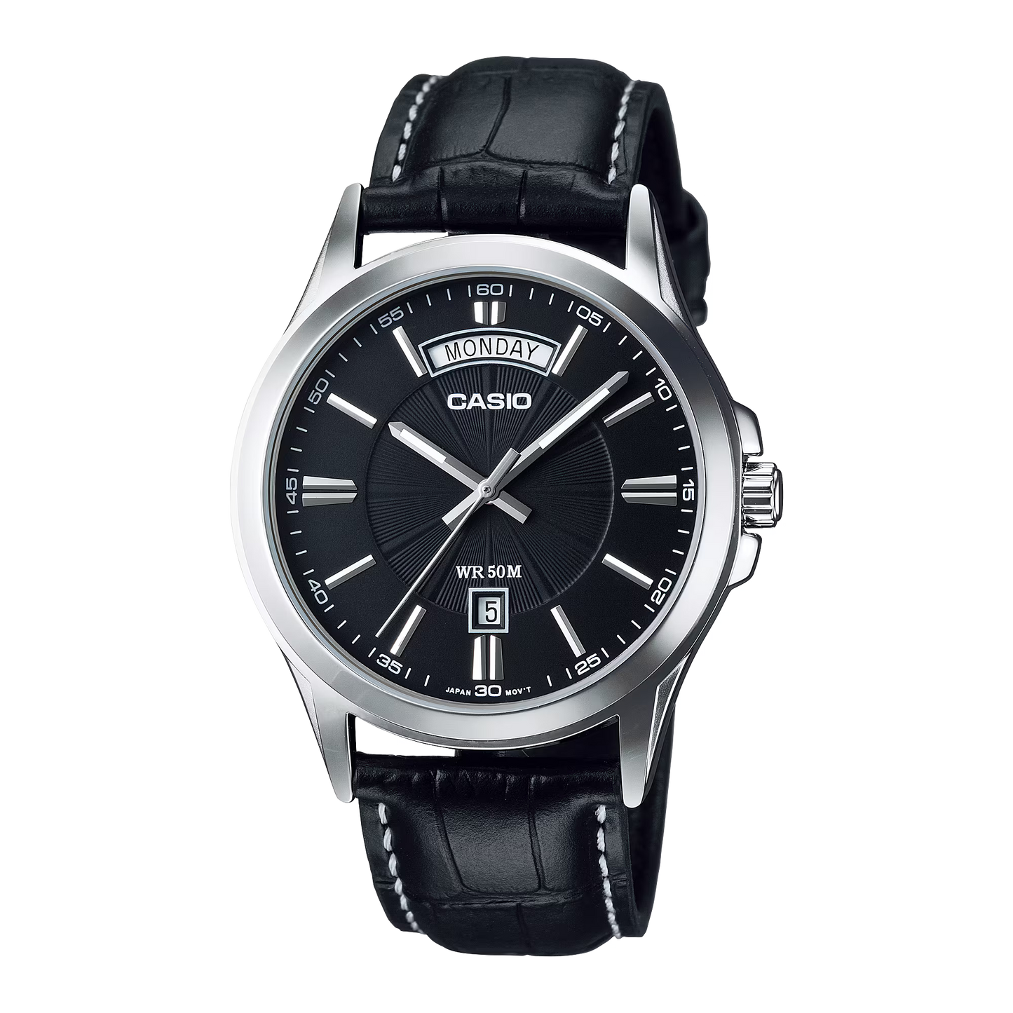 CASIO  MTP-1381L-1A BLACK LEATHER BAND BLACK DIAL  FOR MEN