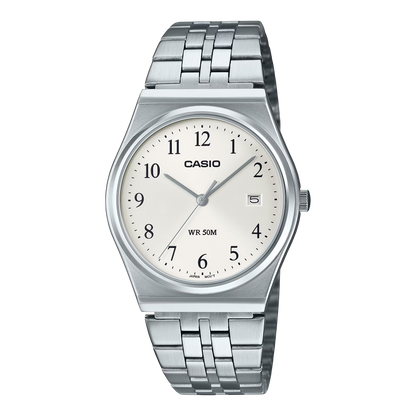 CASIO  MTP-B145D-7B SILVER STEEL BAND SILVER DIAL  FOR MEN