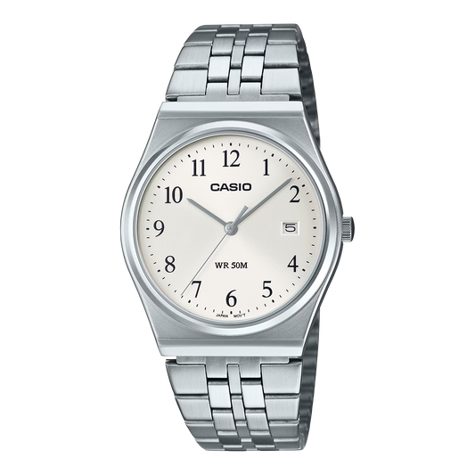 CASIO  MTP-B145D-7B SILVER STEEL BAND SILVER DIAL  FOR MEN
