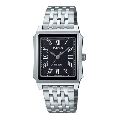 CASIO  MTP-B190D-1B SILVER STEEL BAND BLACK DIAL  FOR MEN