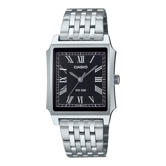 CASIO  MTP-B190D-1B SILVER STEEL BAND BLACK DIAL  FOR MEN