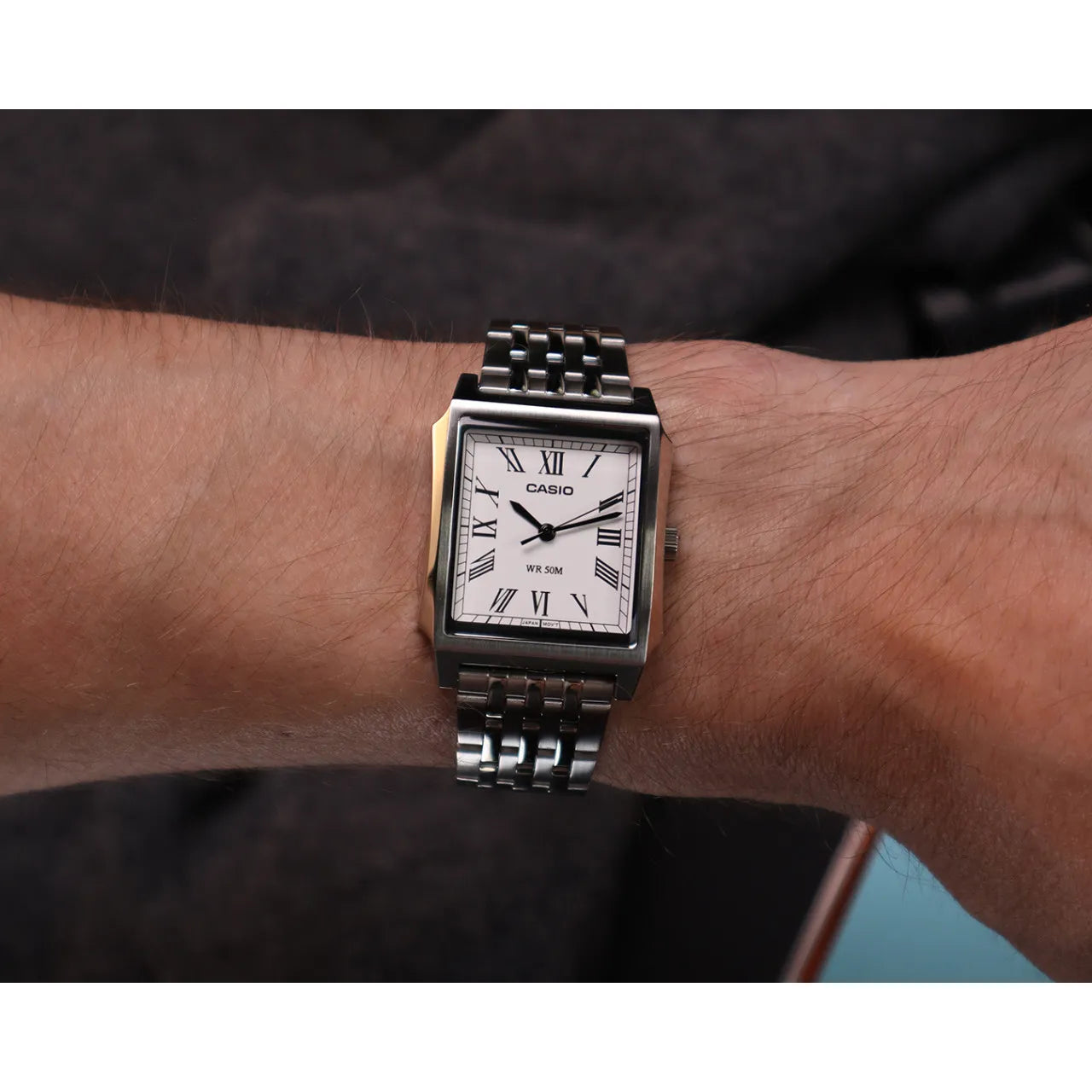 CASIO MTP-B190D-7B SILVER STEEL BAND WHITE DIAL FOR MEN