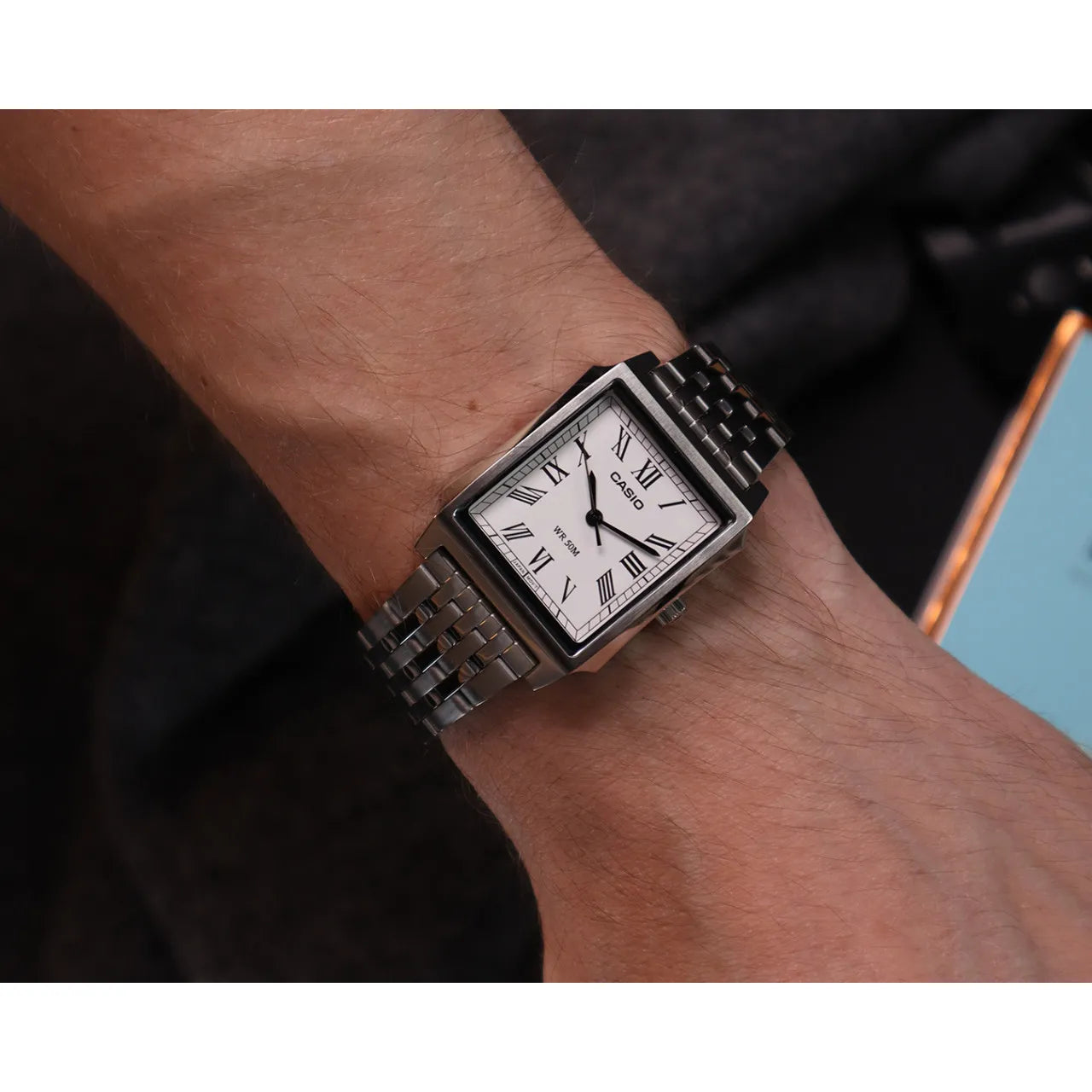 CASIO MTP-B190D-7B SILVER STEEL BAND WHITE DIAL FOR MEN