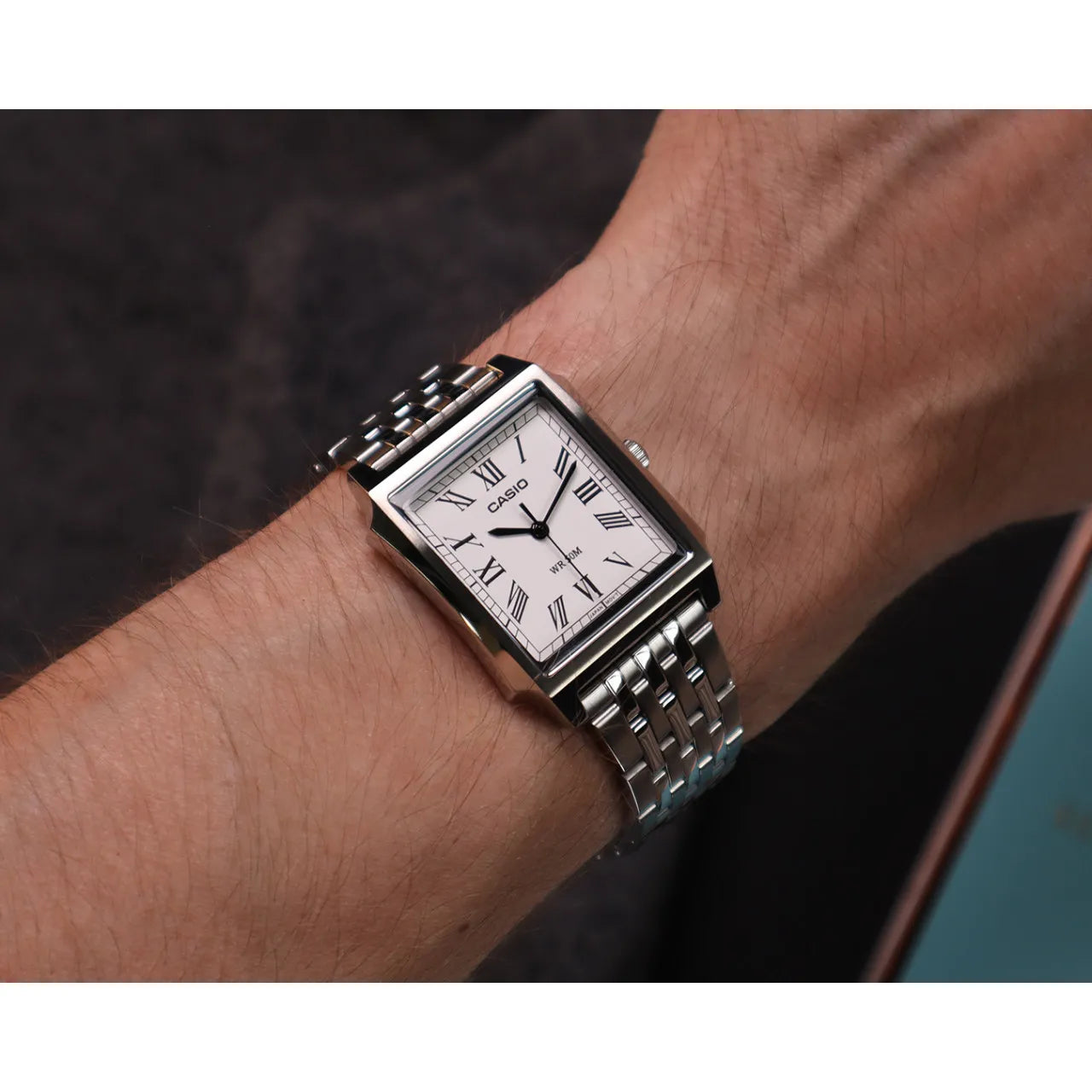 CASIO MTP-B190D-7B SILVER STEEL BAND WHITE DIAL FOR MEN