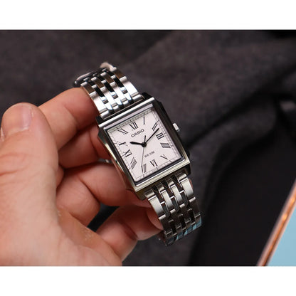 CASIO MTP-B190D-7B SILVER STEEL BAND WHITE DIAL FOR MEN
