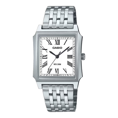 CASIO MTP-B190D-7B SILVER STEEL BAND WHITE DIAL FOR MEN