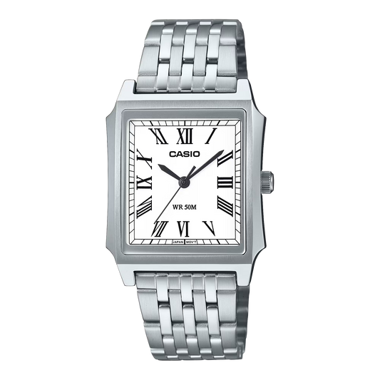 CASIO MTP-B190D-7B SILVER STEEL BAND WHITE DIAL FOR MEN