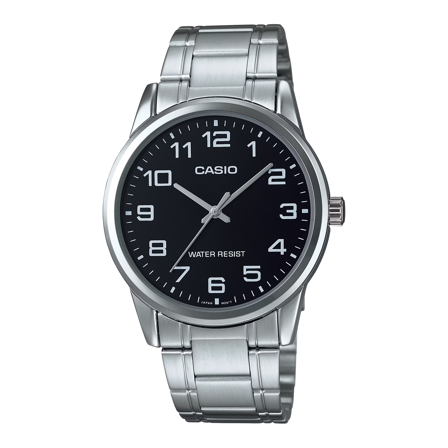 CASIO  MTP-V001D-1B SILVER STEEL BAND BLACK DIAL  FOR MEN