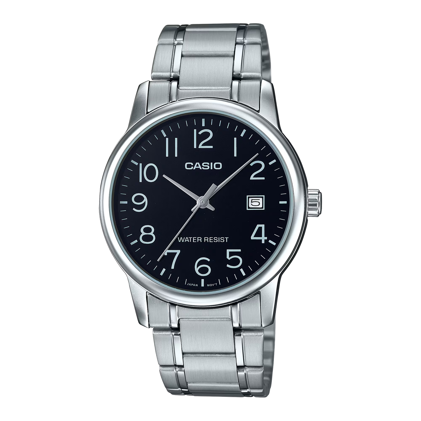 CASIO  MTP-V002D-1B SILVER STEEL BAND BLACK DIAL  FOR MEN
