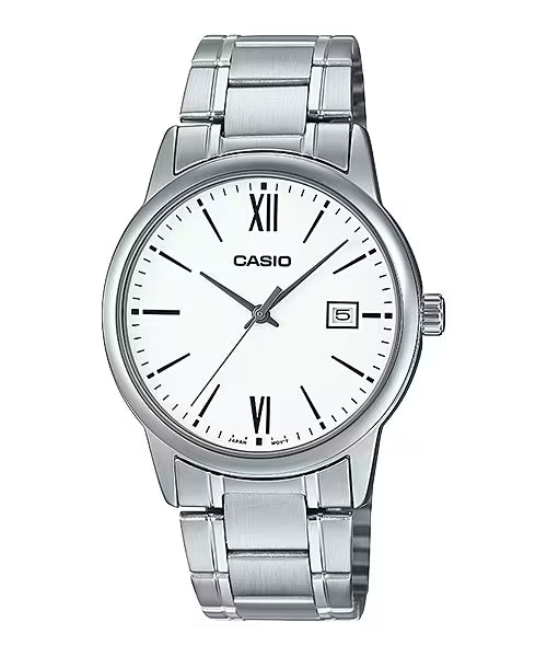 CASIO  MTP-V002D-7B3 SILVER STEEL BAND WHITE DIAL  FOR MEN