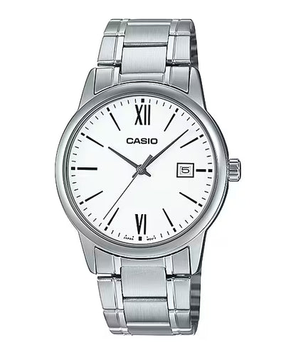 CASIO  MTP-V002D-7B3 SILVER STEEL BAND WHITE DIAL  FOR MEN