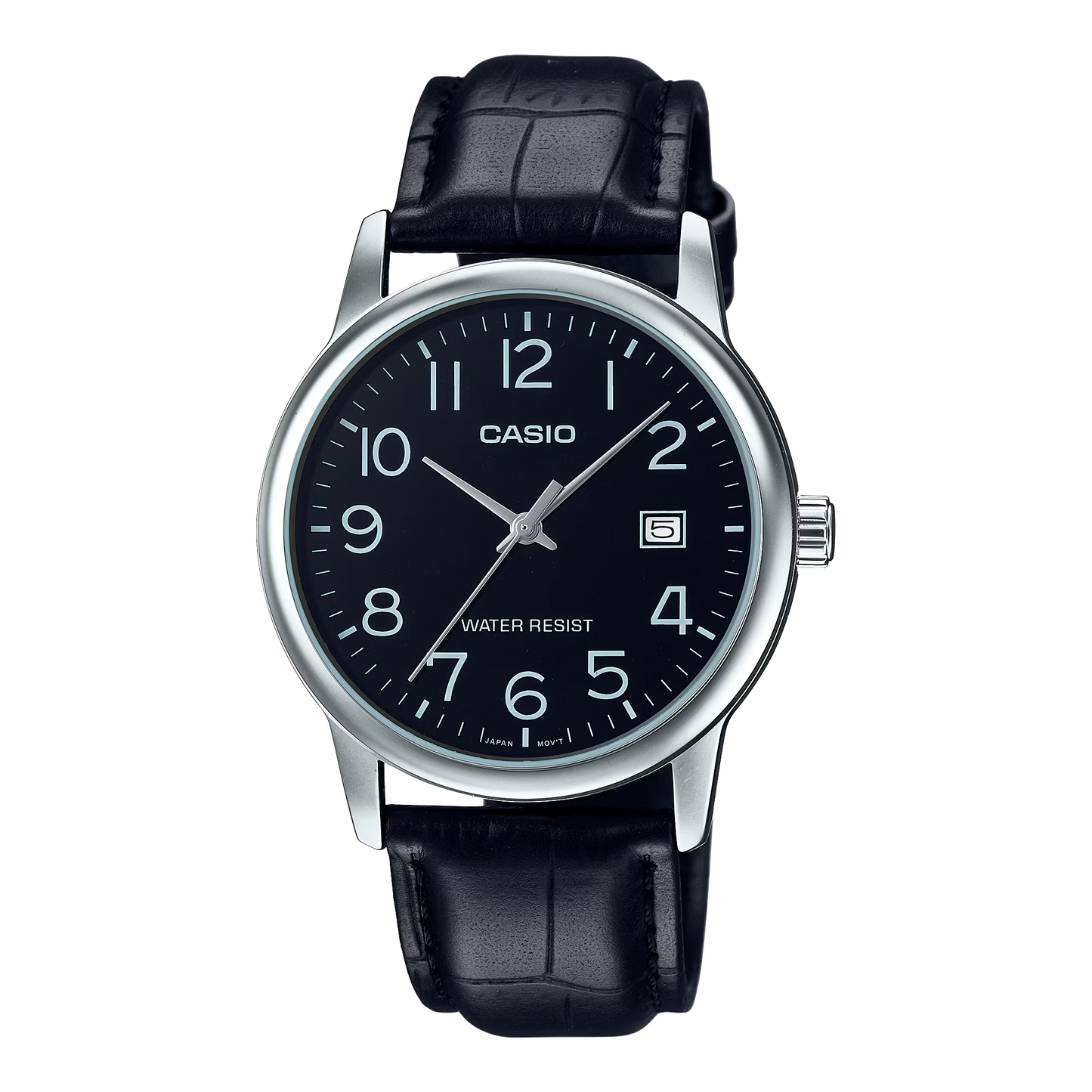 CASIO  MTP-V002L-1B BLACK LEATHER BAND BLACK DIAL  FOR MEN