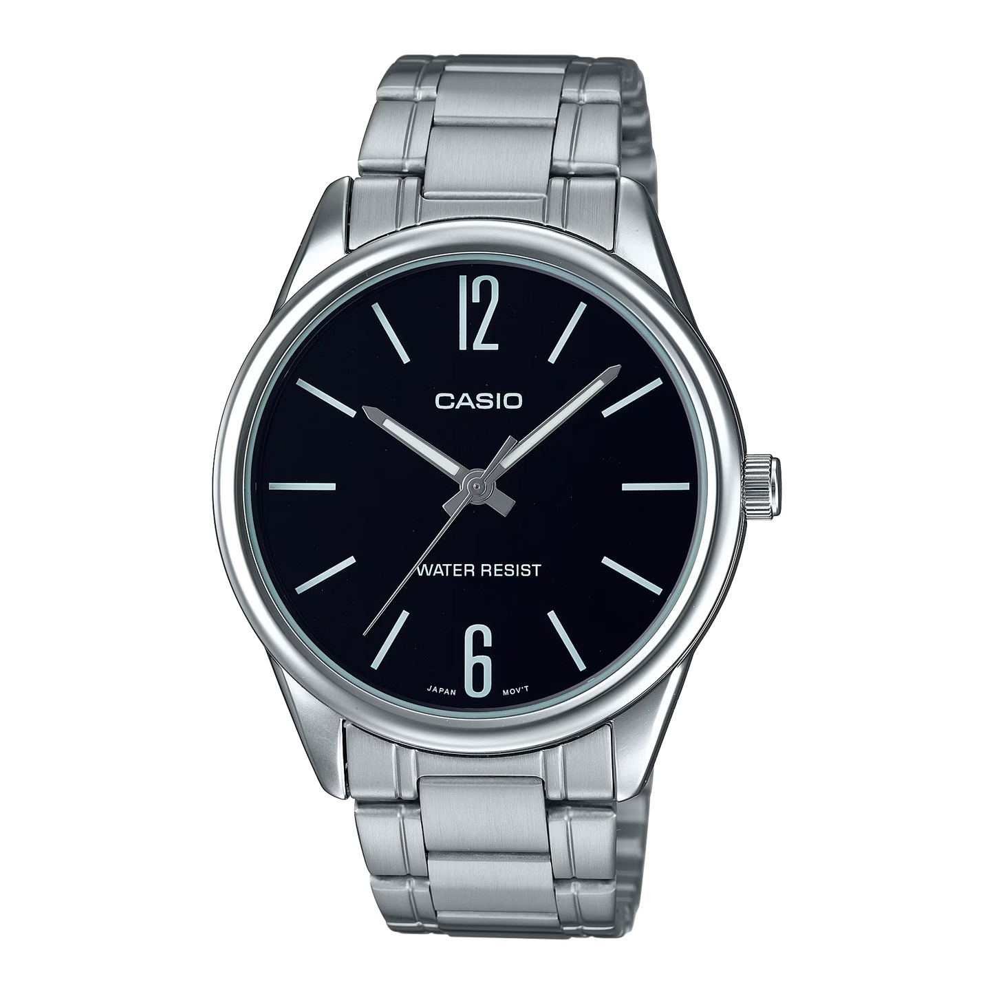 CASIO  MTP-V005D-1B SILVER STEEL BAND BLACK DIAL  FOR MEN