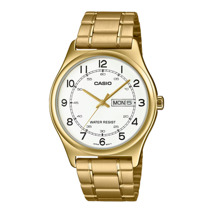 CASIO  MTP-V006G-7B GOLDEN STEEL BAND WHITE DIAL  FOR MEN