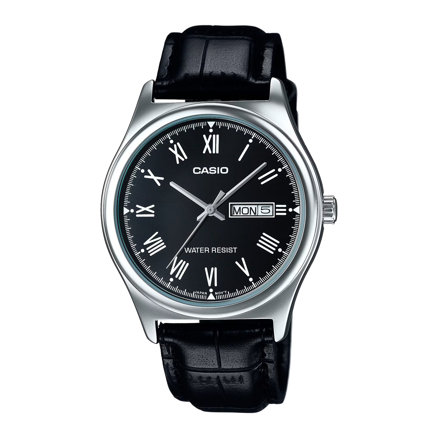 CASIO  MTP-V006L-1B BLACK LEATHER BAND BLACK DIAL  FOR MEN