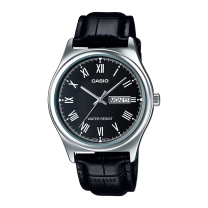 CASIO  MTP-V006L-1B BLACK LEATHER BAND BLACK DIAL  FOR MEN