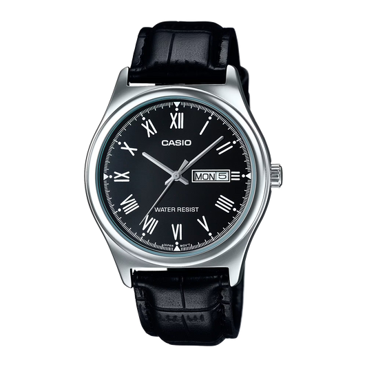 CASIO  MTP-V006L-1B BLACK LEATHER BAND BLACK DIAL  FOR MEN