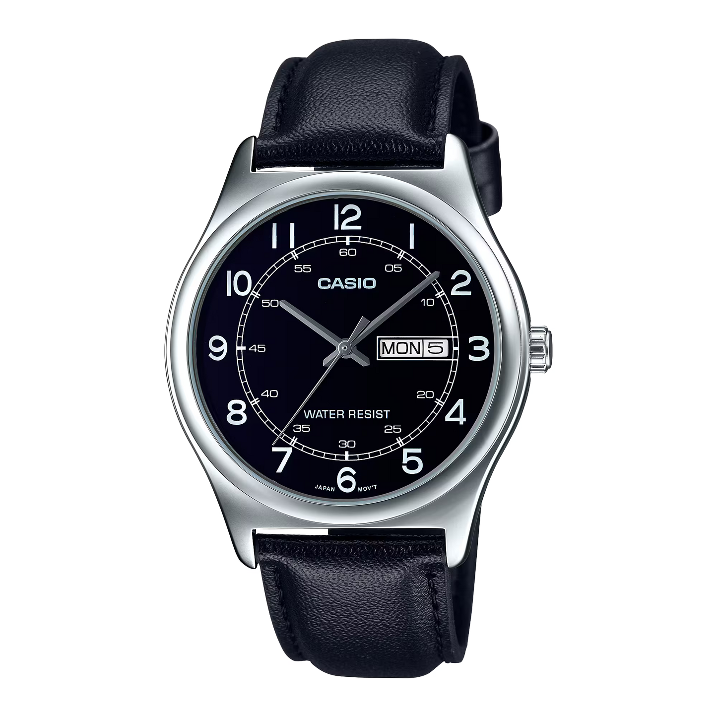 CASIO  MTP-V006L-1B2 BLACK LEATHER BAND BLACK DIAL  FOR MEN