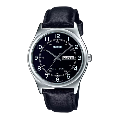 CASIO  MTP-V006L-1B2 BLACK LEATHER BAND BLACK DIAL  FOR MEN