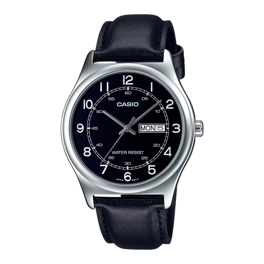 CASIO  MTP-V006L-1B2 BLACK LEATHER BAND BLACK DIAL  FOR MEN
