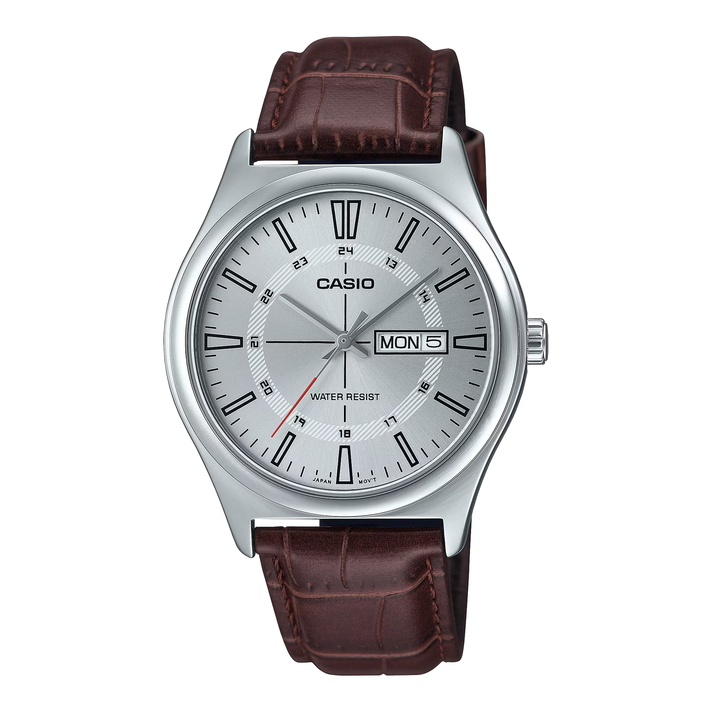 CASIO  MTP-V006L-7C BROWN LEATHER BAND SILVER DIAL  FOR MEN
