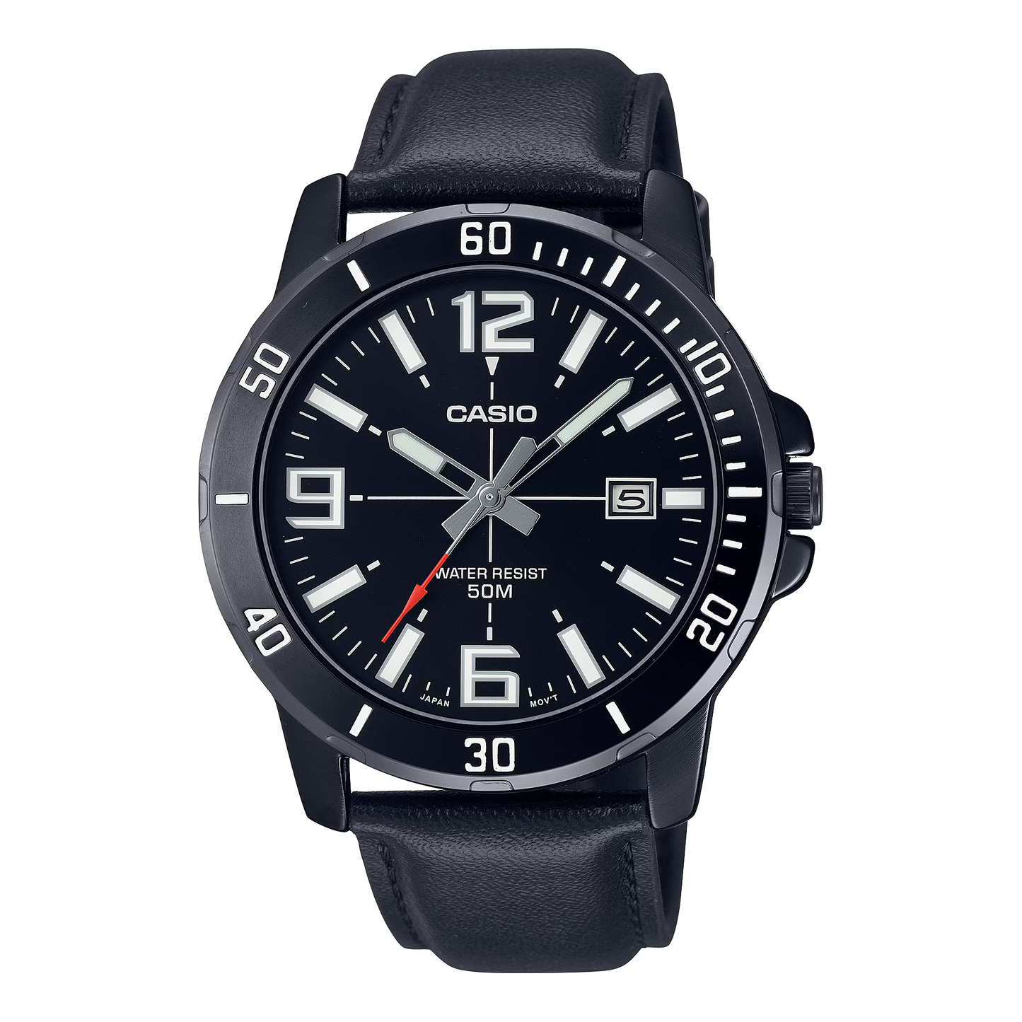CASIO  MTP-VD01BL-1B BLACK LEATHER BAND BLACK DIAL  FOR MEN