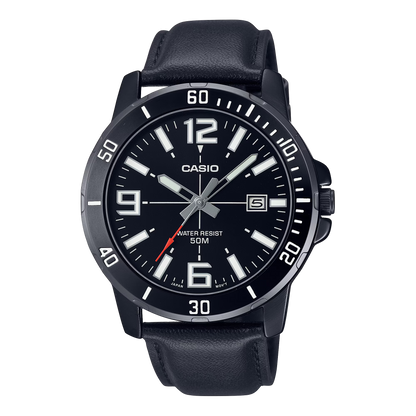 CASIO  MTP-VD01BL-1B BLACK LEATHER BAND BLACK DIAL  FOR MEN