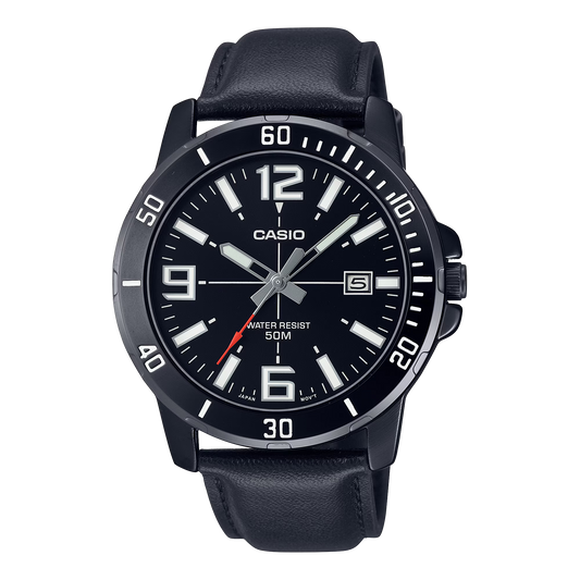 CASIO  MTP-VD01BL-1B BLACK LEATHER BAND BLACK DIAL  FOR MEN