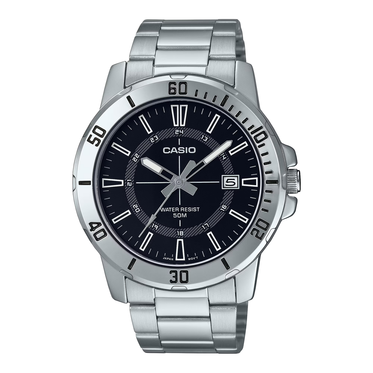 CASIO  MTP-VD01D-1C SILVER STEEL BAND BLACK DIAL  FOR MEN