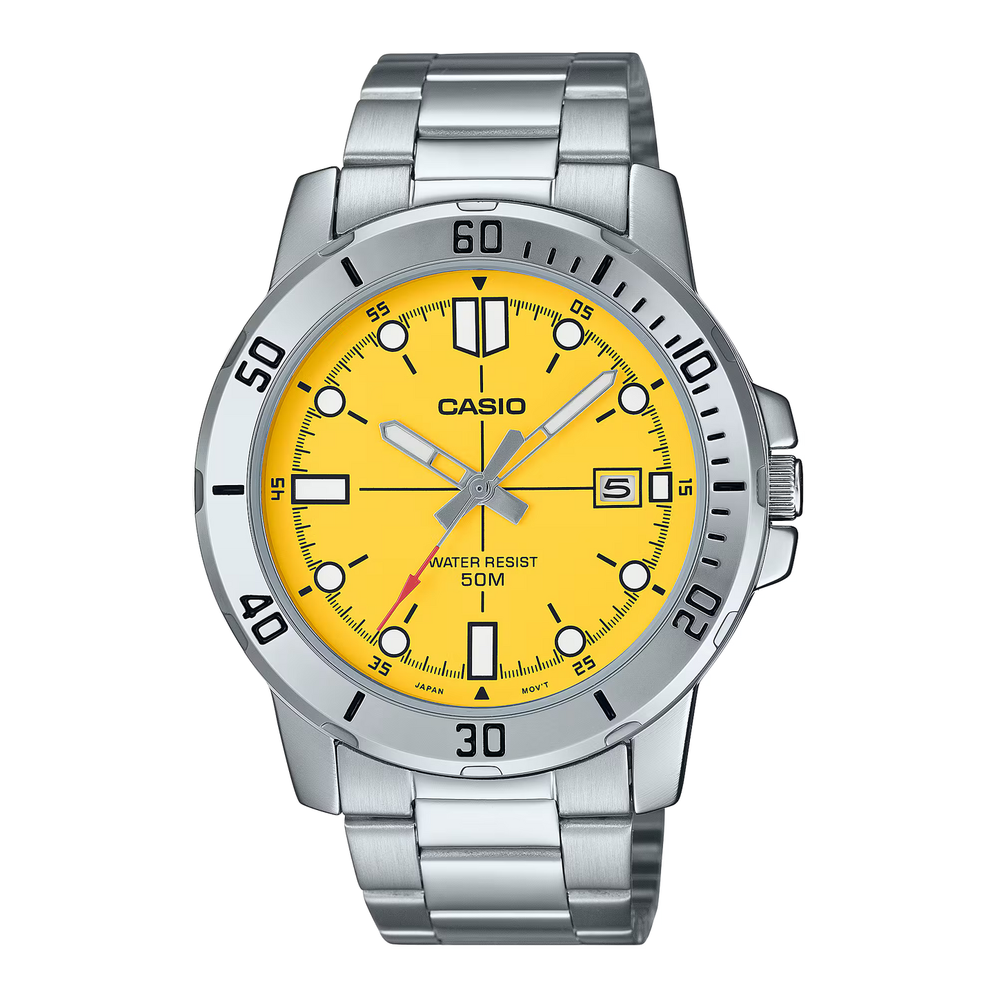 CASIO  MTP-VD01D-9E SILVER STEEL BAND YELLOW DIAL  FOR MEN