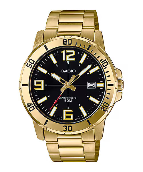 CASIO  MTP-VD01G-1B GOLDEN STEEL BAND BLACK DIAL  FOR MEN