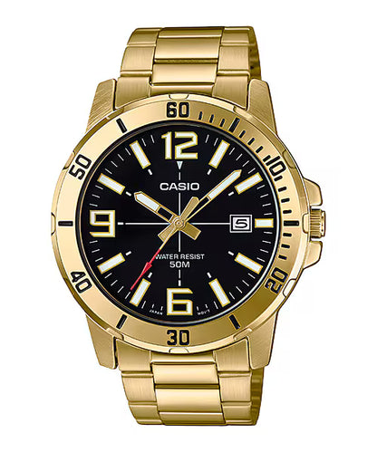 CASIO  MTP-VD01G-1B GOLDEN STEEL BAND BLACK DIAL  FOR MEN