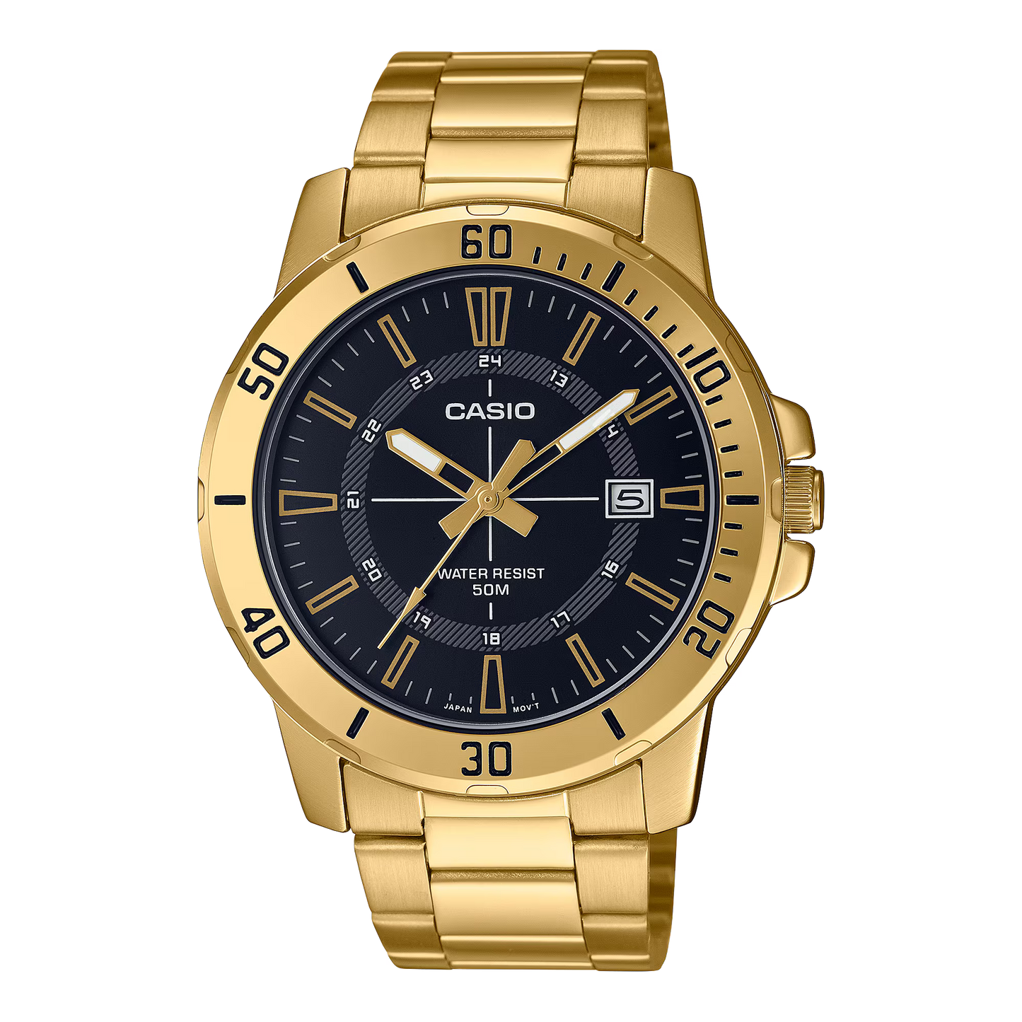 CASIO  MTP-VD01G-1C GOLDEN STEEL BAND BLACK DIAL  FOR MEN