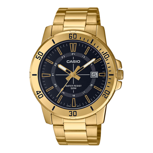 CASIO  MTP-VD01G-1C GOLDEN STEEL BAND BLACK DIAL  FOR MEN