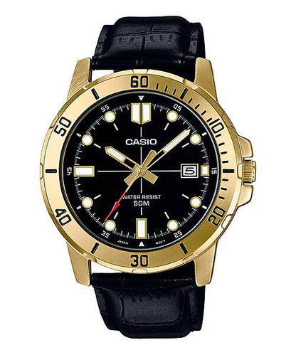 CASIO  MTP-VD01GL-1E BLACK LEATHER BAND BLACK DIAL  FOR MEN