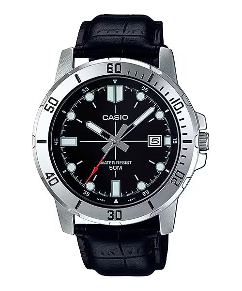 CASIO  MTP-VD01L-1E BLACK LEATHER BAND BLACK DIAL  FOR MEN