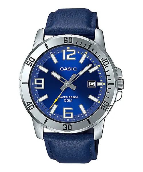 Casio Men’s Enticer Blue Leather Band Blue Dial Casual Analog Sporty Watch MTP-VD01L-2B