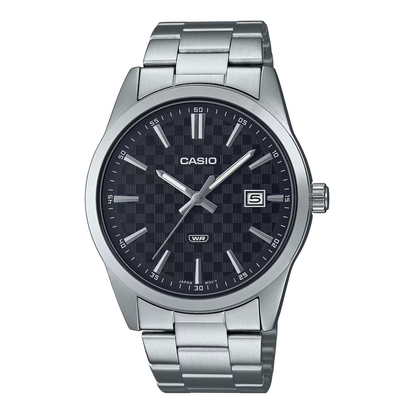 CASIO  MTP-VD03D-1A SILVER STEEL BAND BLACK DIAL  FOR MEN
