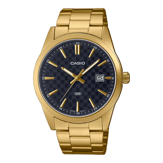 CASIO  MTP-VD03G-1A GOLDEN STEEL BAND BLACK DIAL  FOR MEN