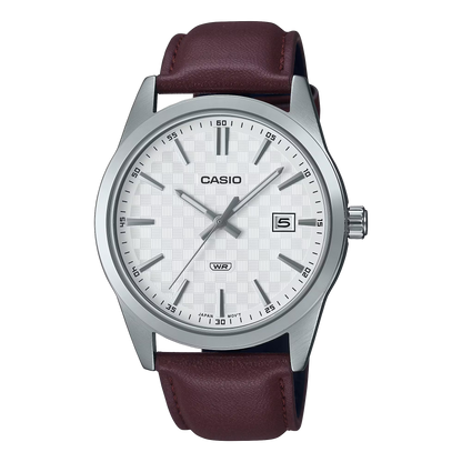 CASIO  MTP-VD03L-5A BROWN LEATHER BAND WHITE DIAL  FOR MEN
