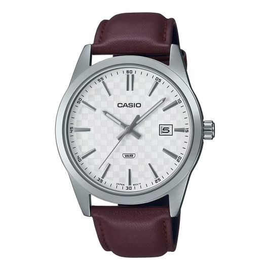 CASIO  MTP-VD03L-5A BROWN LEATHER BAND WHITE DIAL  FOR MEN