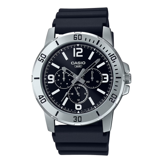 CASIO  MTP-VD300-1B BLACK RUBBER BAND BLACK DIAL  FOR MEN
