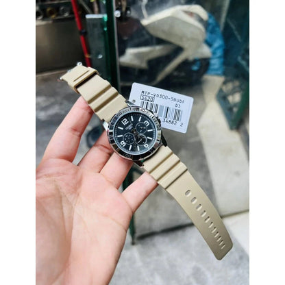 CASIO MTP-VD300-5B BEIGE RUBBER BAND BLACK DIAL FOR MEN