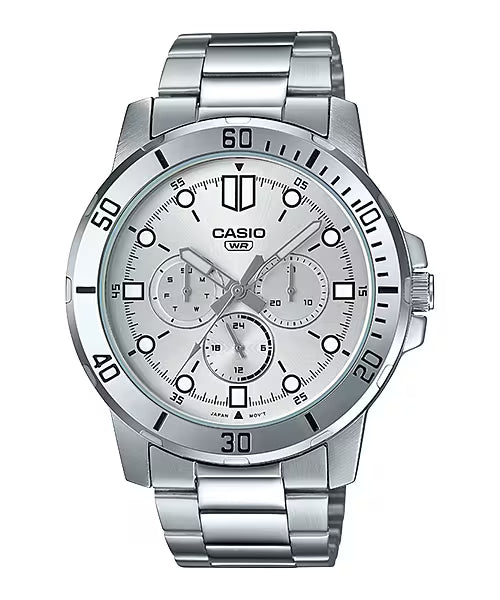 CASIO  MTP-VD300D-7E SILVER STEEL BAND SILVER DIAL  FOR MEN