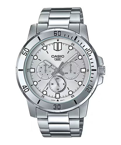 CASIO  MTP-VD300D-7E SILVER STEEL BAND SILVER DIAL  FOR MEN