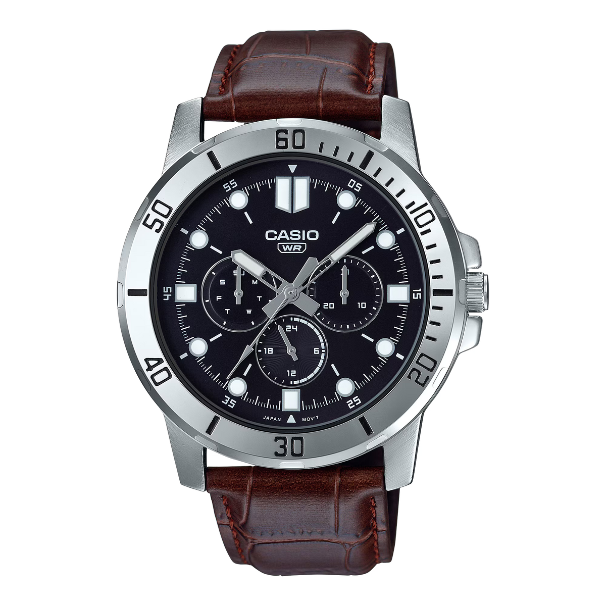 CASIO  MTP-VD300L-1E BROWN LEATHER BAND BLACK DIAL  FOR MEN