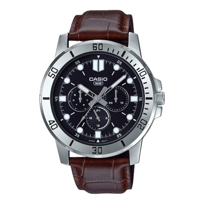 CASIO  MTP-VD300L-1E BROWN LEATHER BAND BLACK DIAL  FOR MEN