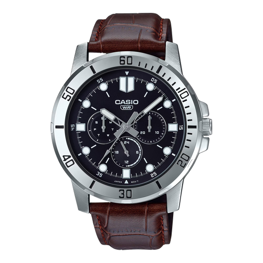 CASIO  MTP-VD300L-1E BROWN LEATHER BAND BLACK DIAL  FOR MEN