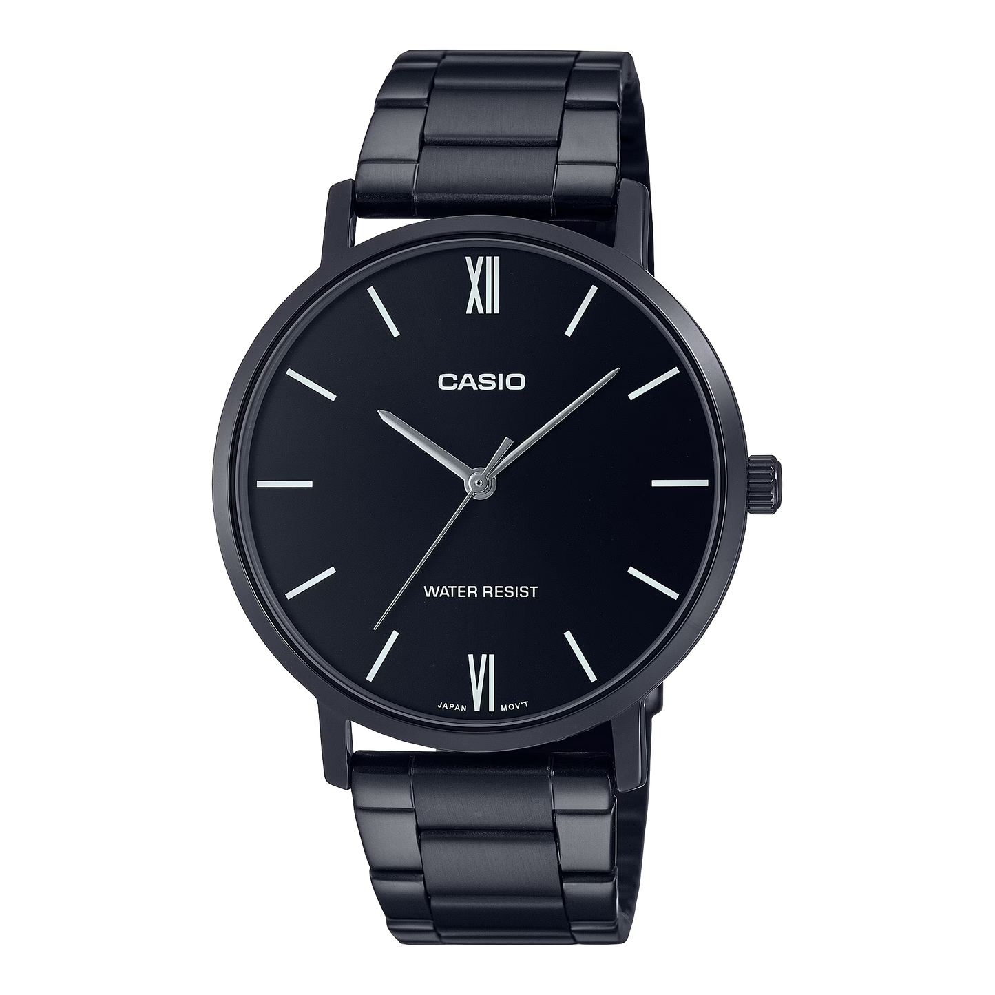 CASIO  MTP-VT01B-1B BLACK STEEL BAND BLACK DIAL  FOR MEN