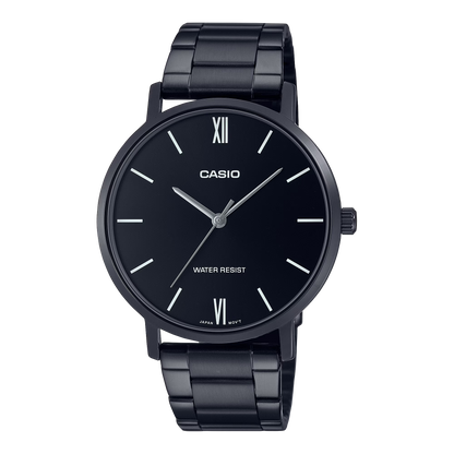 CASIO  MTP-VT01B-1B BLACK STEEL BAND BLACK DIAL  FOR MEN